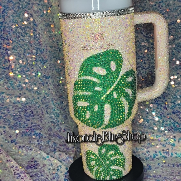 Monstera Bling Stanley Quencher Tumbler Cup 40oz Authentic - Picture 3 of 11
